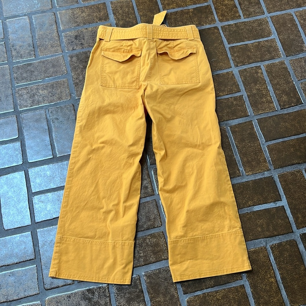 LOFT Mustard Yellow High Rise Tie Waist Cropped Wide Leg Pant - Picture 2 of 12